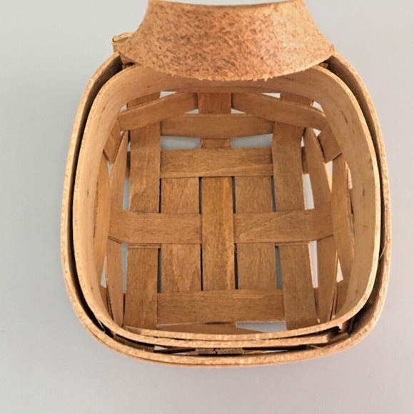 Gerald Henn Workshops Square Hand Woven Trinket Basket Leather Handle - Picture 3 of 11